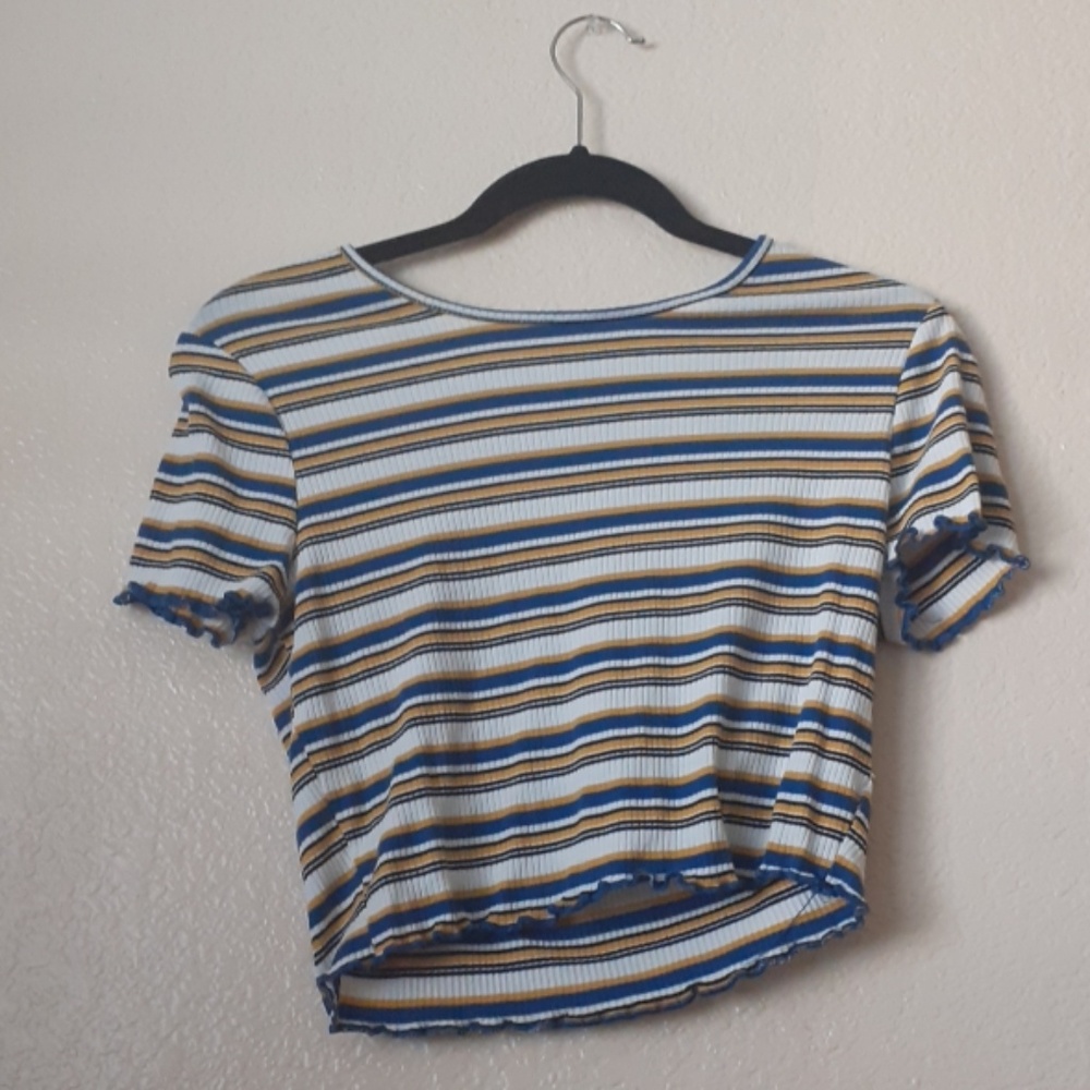 Dirty Yellow, Dark Blue, Black and White Crop Top
